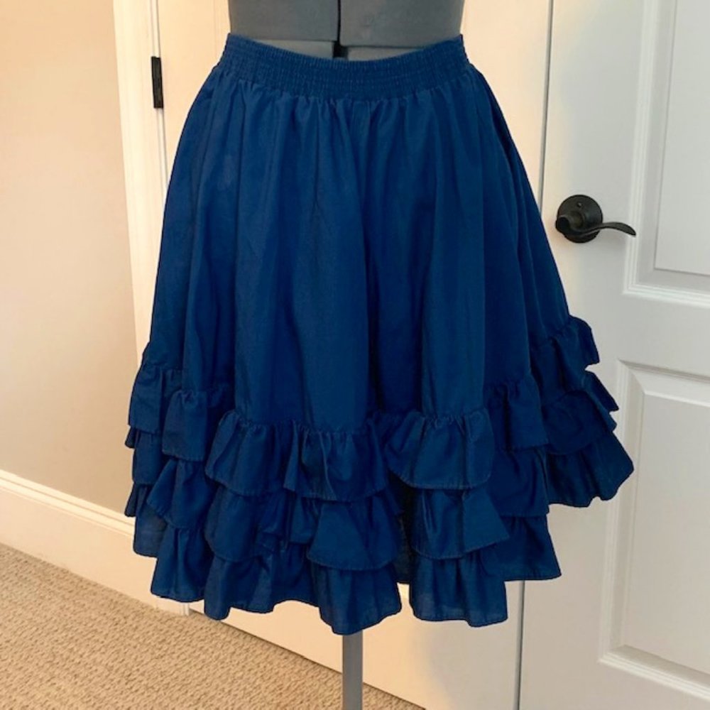 Classic Ruffled Circle Skirt - Navy Blue